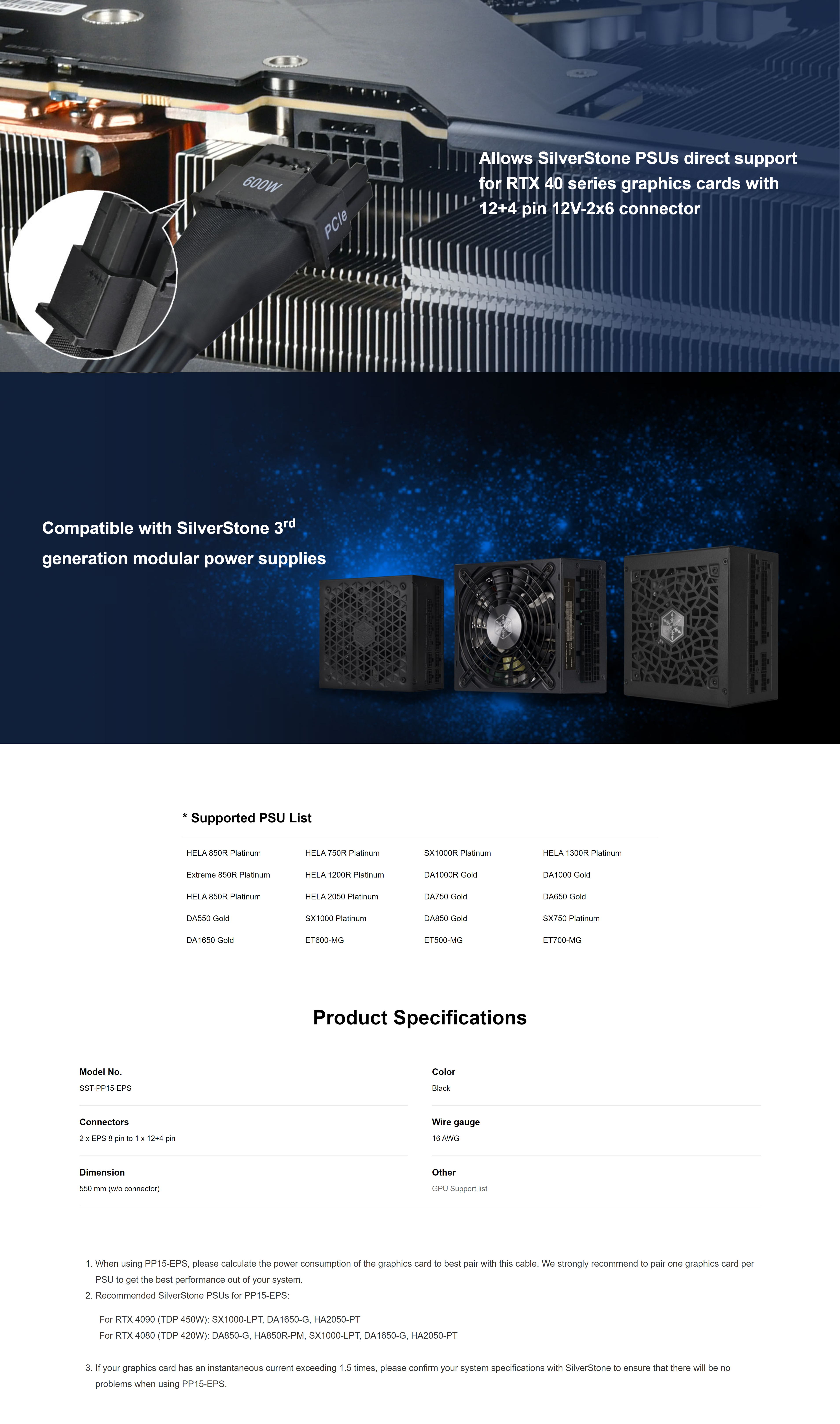 A large marketing image providing additional information about the product SilverStone SST-PP15-EPS 2x EPS to 12VHPWR PSU Cable - Additional alt info not provided